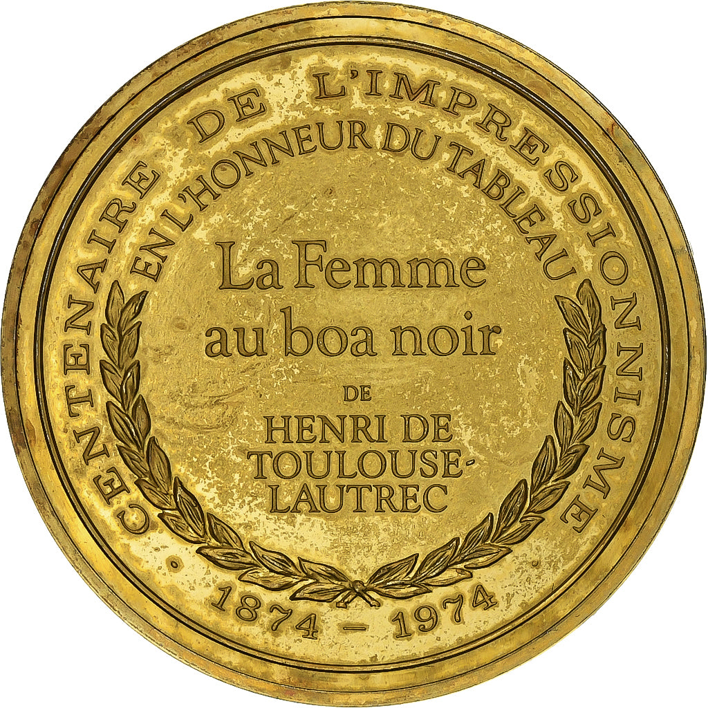Francia, medalla, Femme au boa noir, Henri de Toulouse-Lautrec, Oro vermeil, EBC