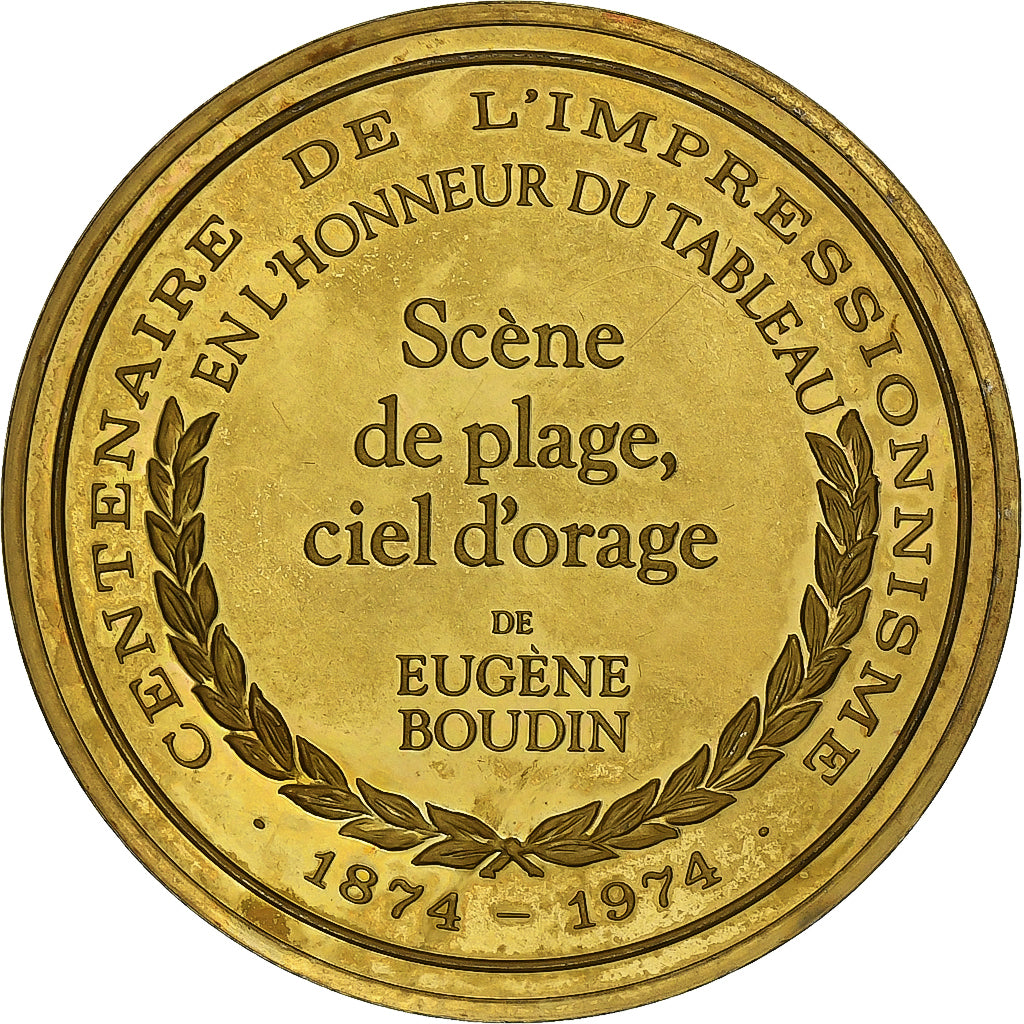 France, Medal, Scène de plage, ciel d'orage, Eugène Boudin, Vermeil, AU(55-58)