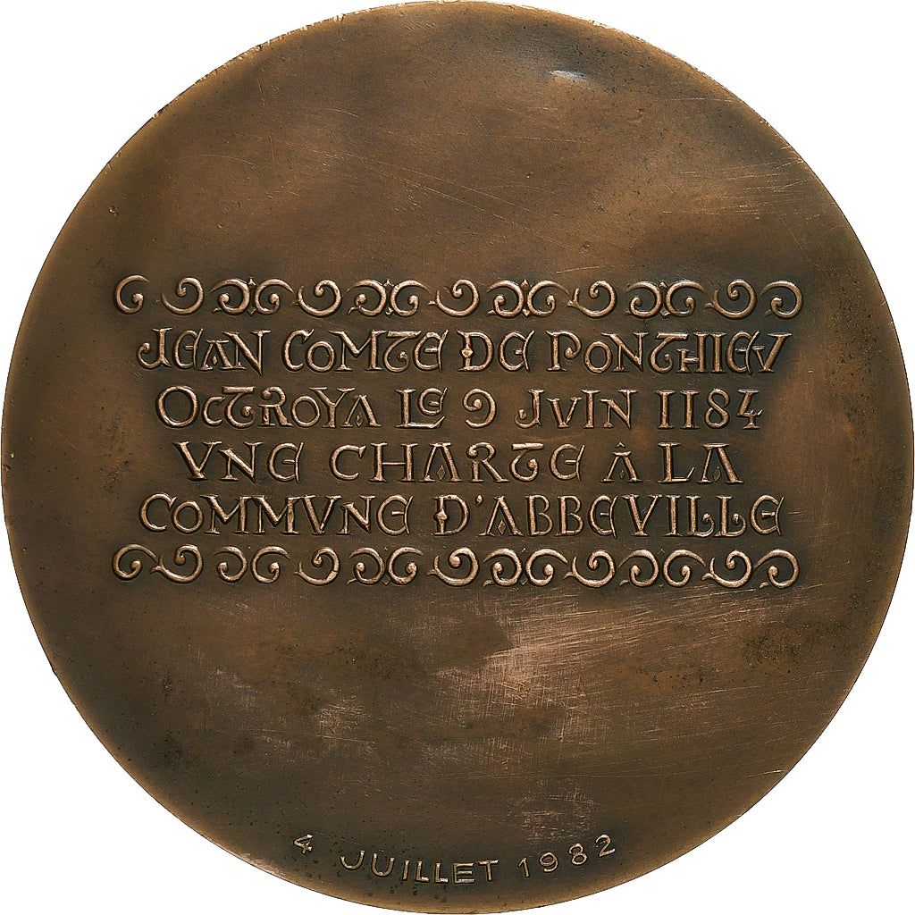 Francia, medalla, 800 ans de la Charte de la commune d'Abbeville, 1982, Cobre