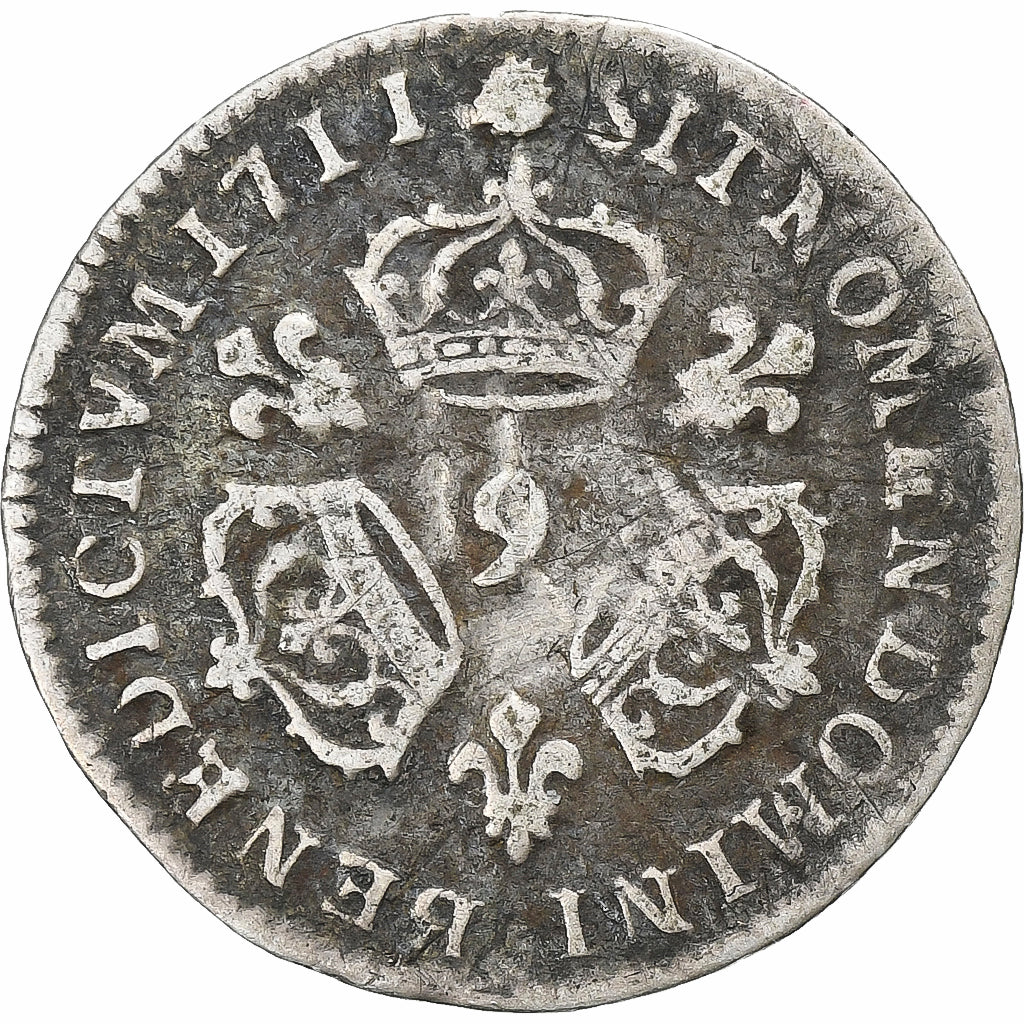 France, Louis XIV, 1/10 Écu aux 3 couronnes, 1711, Rennes, Silver, VF(20-25)