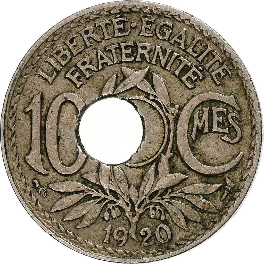 France, 10 Centimes, Lindauer, 1920, Paris, Trou Décentré, Copper-nickel