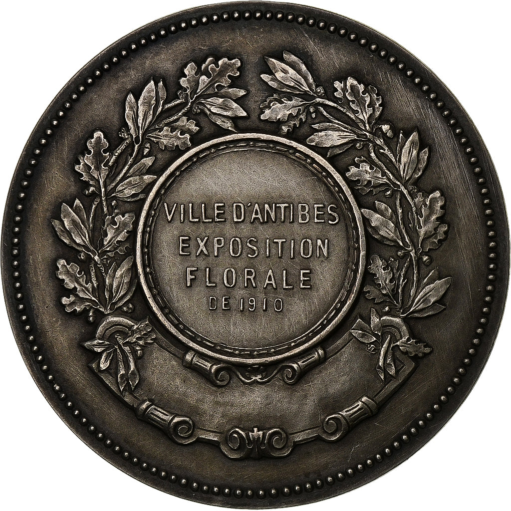 Francja, medal, Exposition Florale, Antibes, 1910, Srebro, Lenoir, AU(55-58)