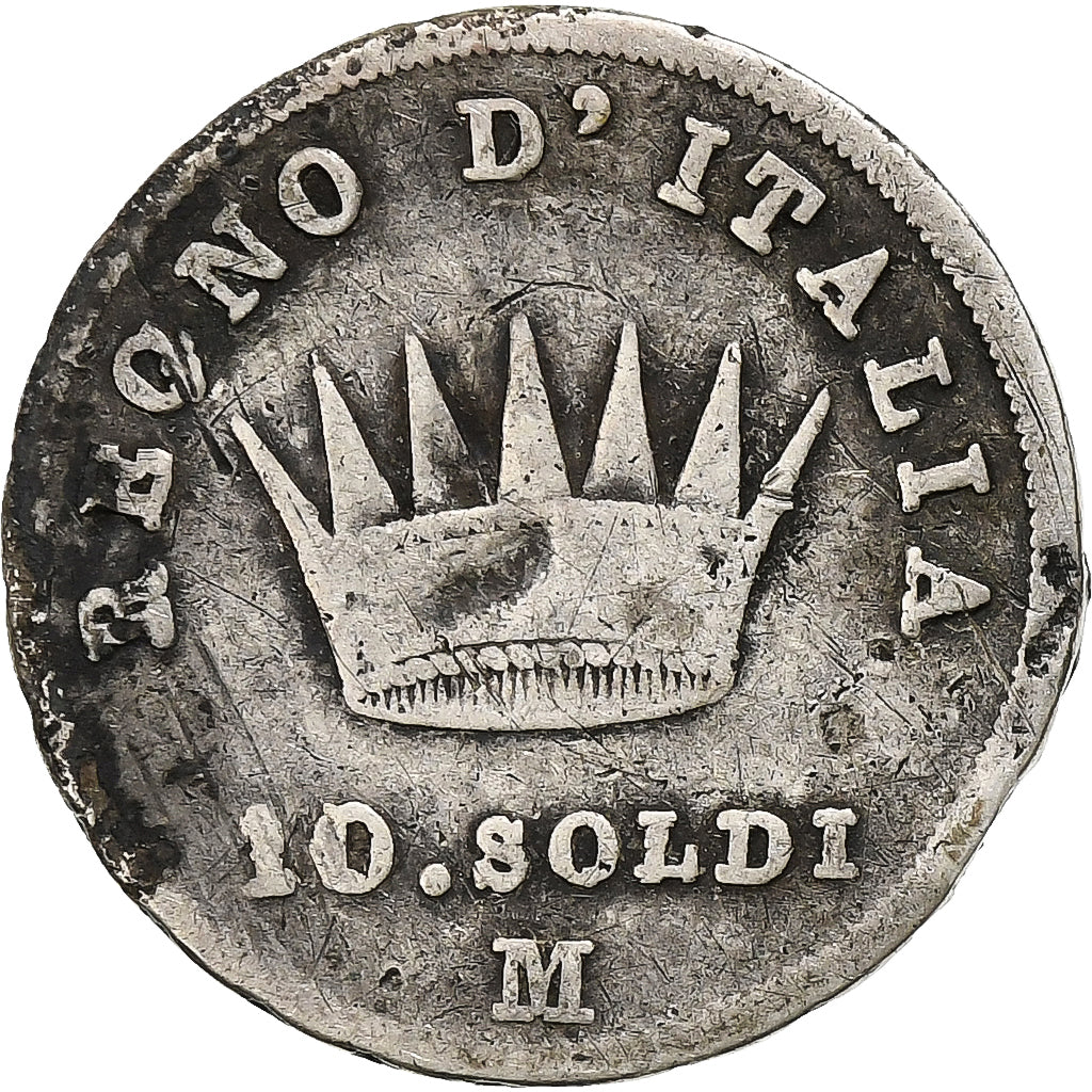 Kingdom of Italy, Napoleon I, 10 Soldi, 1808, Milan, Srebro, VF(20-25)