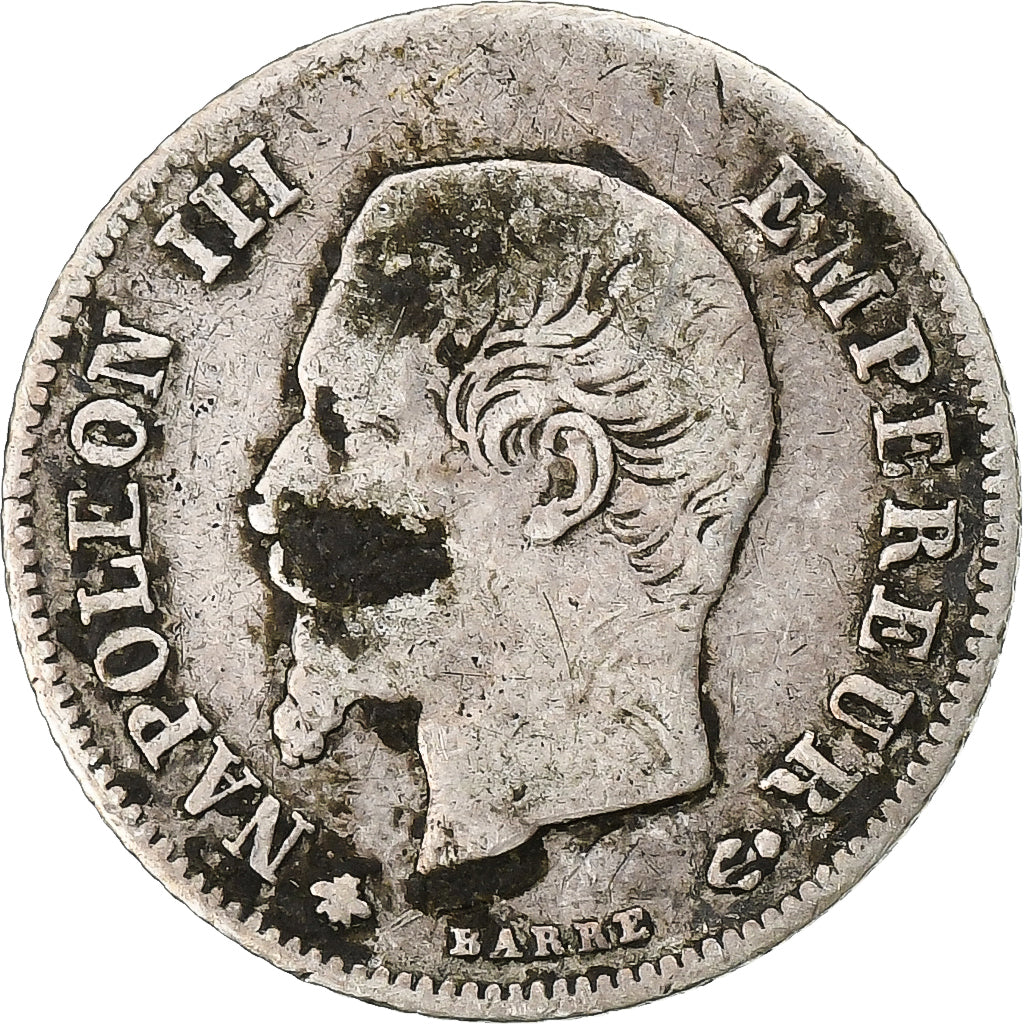 France, Napoleon III, 20 Centimes, 1860, Strasbourg, Silver, VF(30-35)
