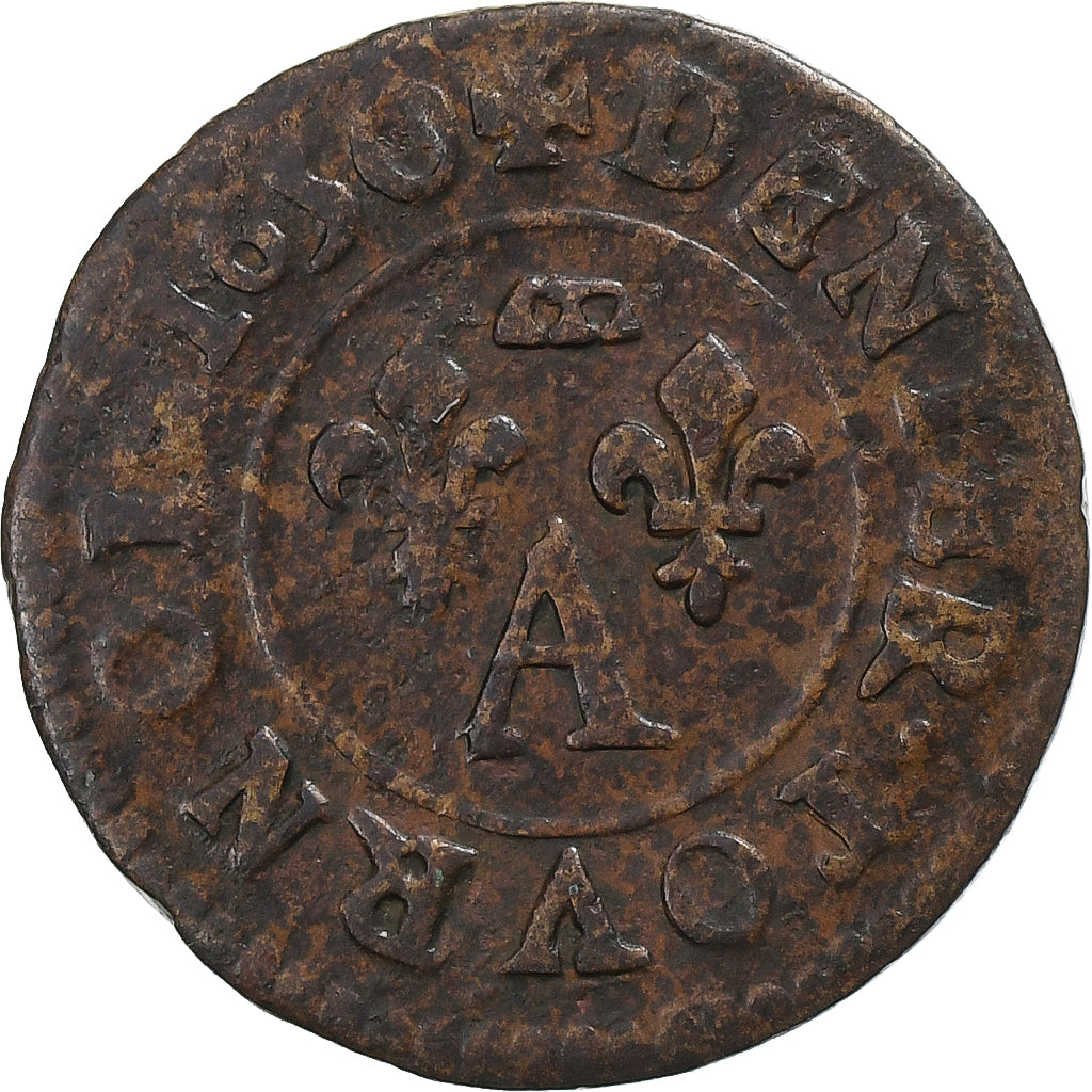 Principado de Dombes, Gaston d'Orléans, Denier Tournois, 1650, Trévoux, Cobre