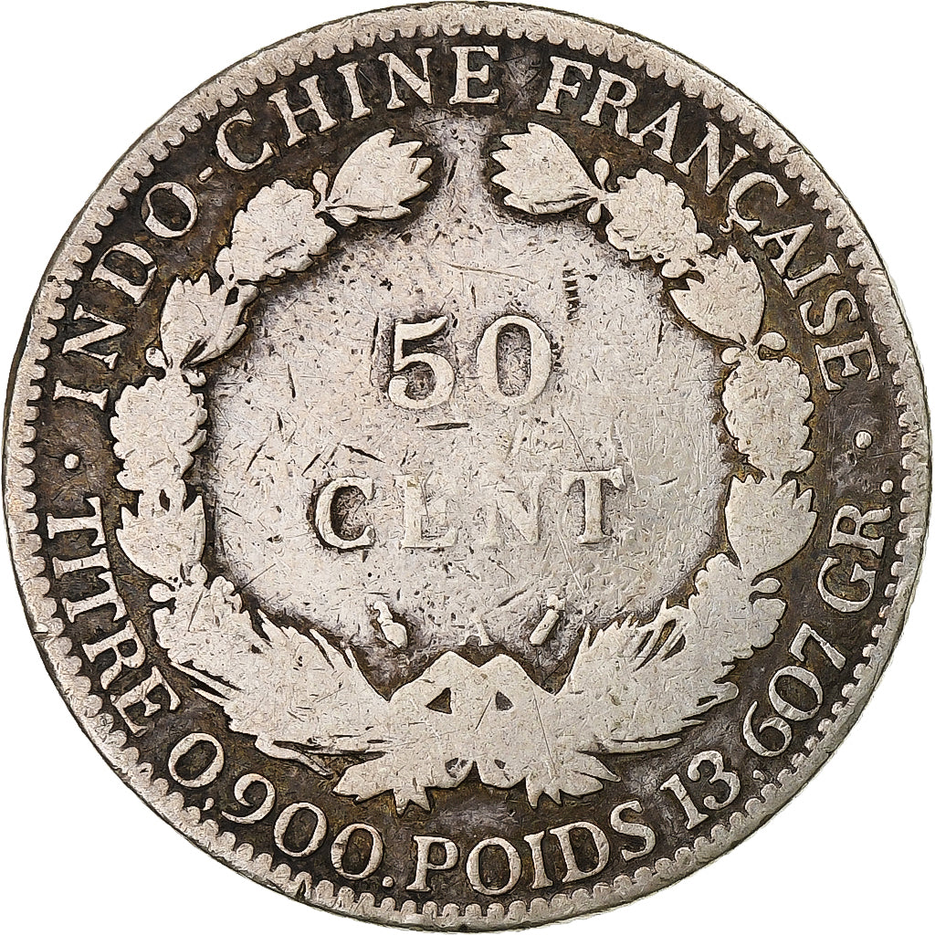 French Indochina, 50 Centimes, 1895, Paris, Silver, VF(20-25)