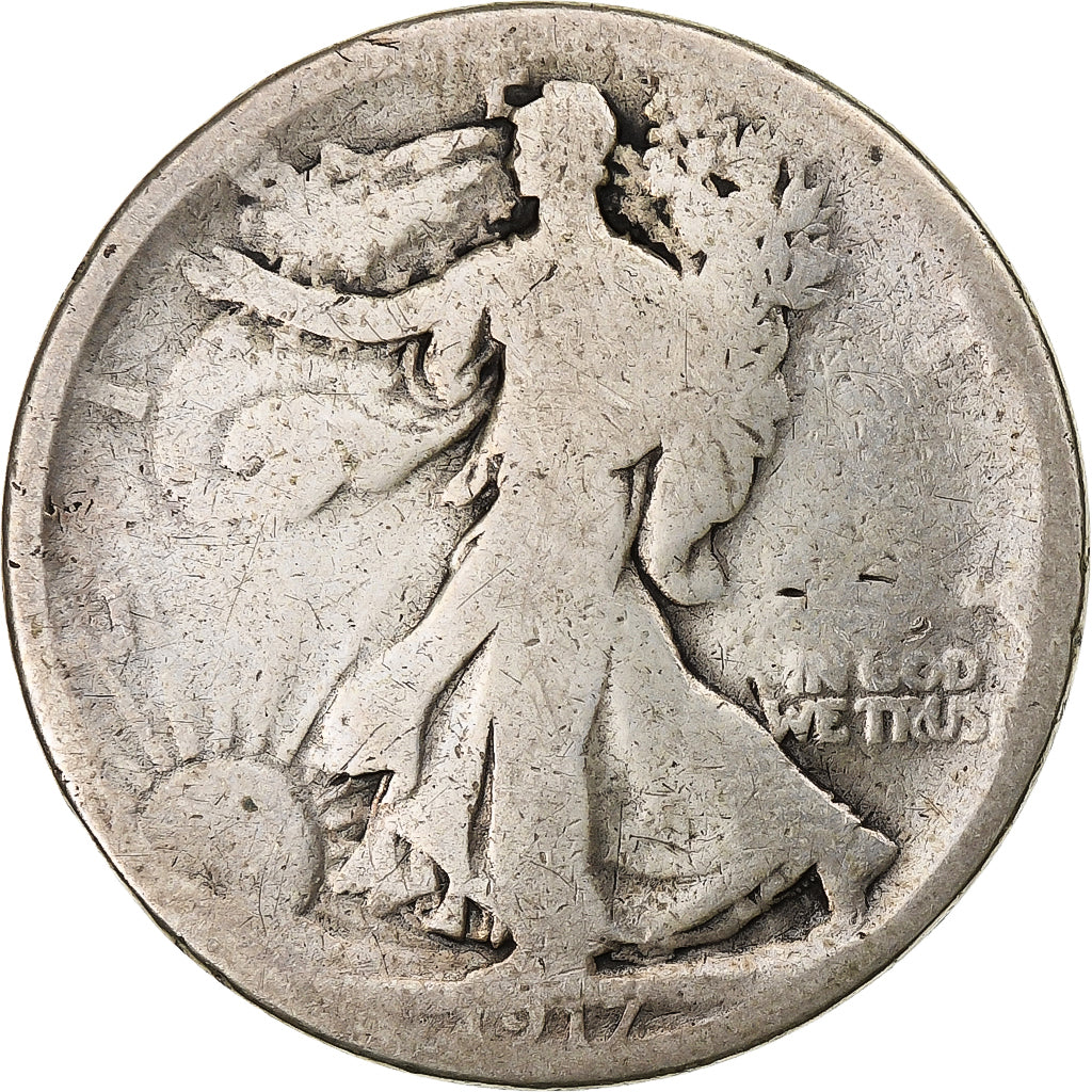 United States, Half Dollar, Walking Liberty, 1917, U.S. Mint, Silver, F(12-15)