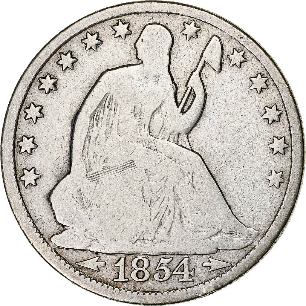 Estados Unidos, Half Dollar, Seated Liberty, 1854, New Orleans, Plata, BC