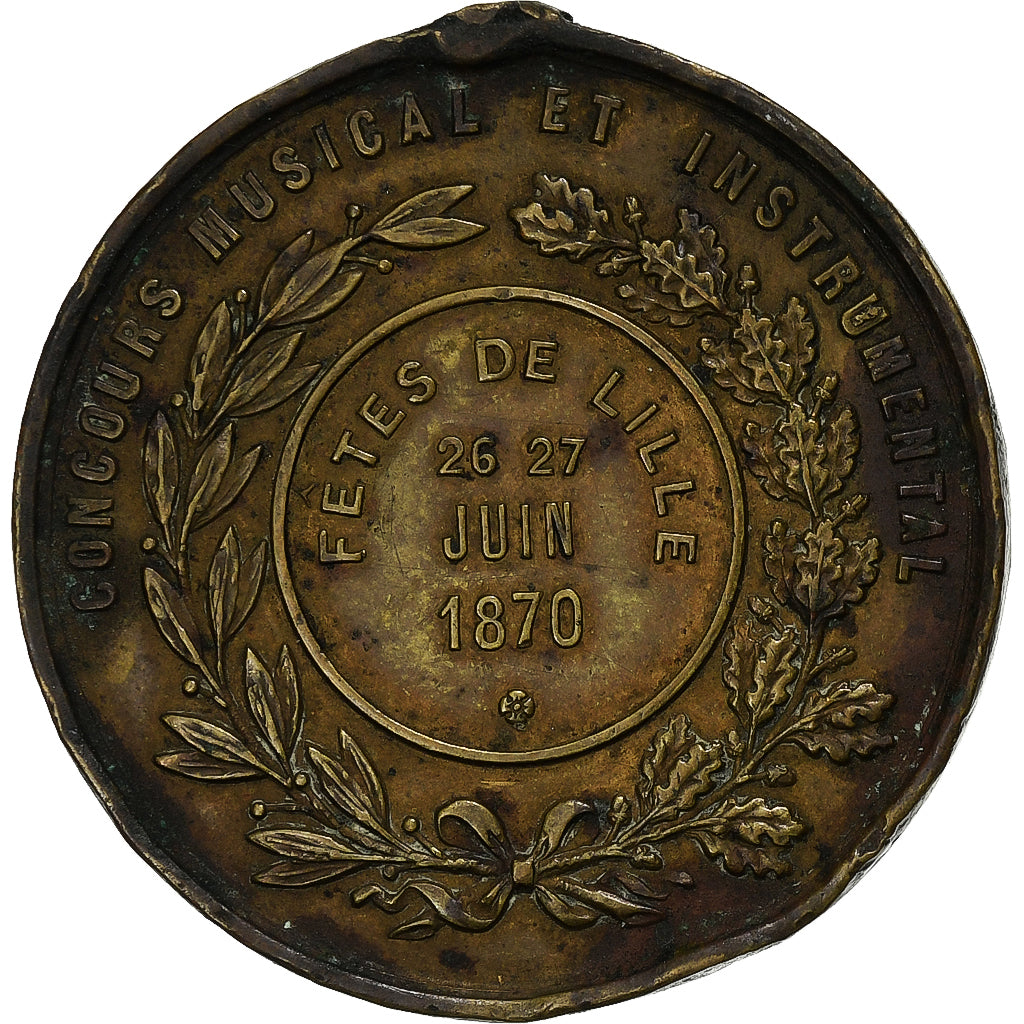 Francia, medalla, Napoléon III, Fêtes de Lille, 1870, Bronce, MBC