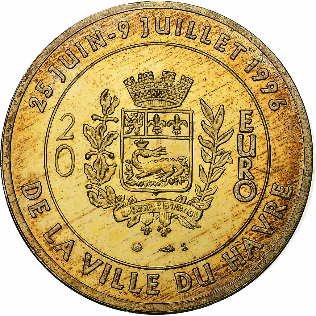 France, Jeton, 20 Euro, Ville du Havre, Pont de Normandie, 1996, Vermeil, SUP+