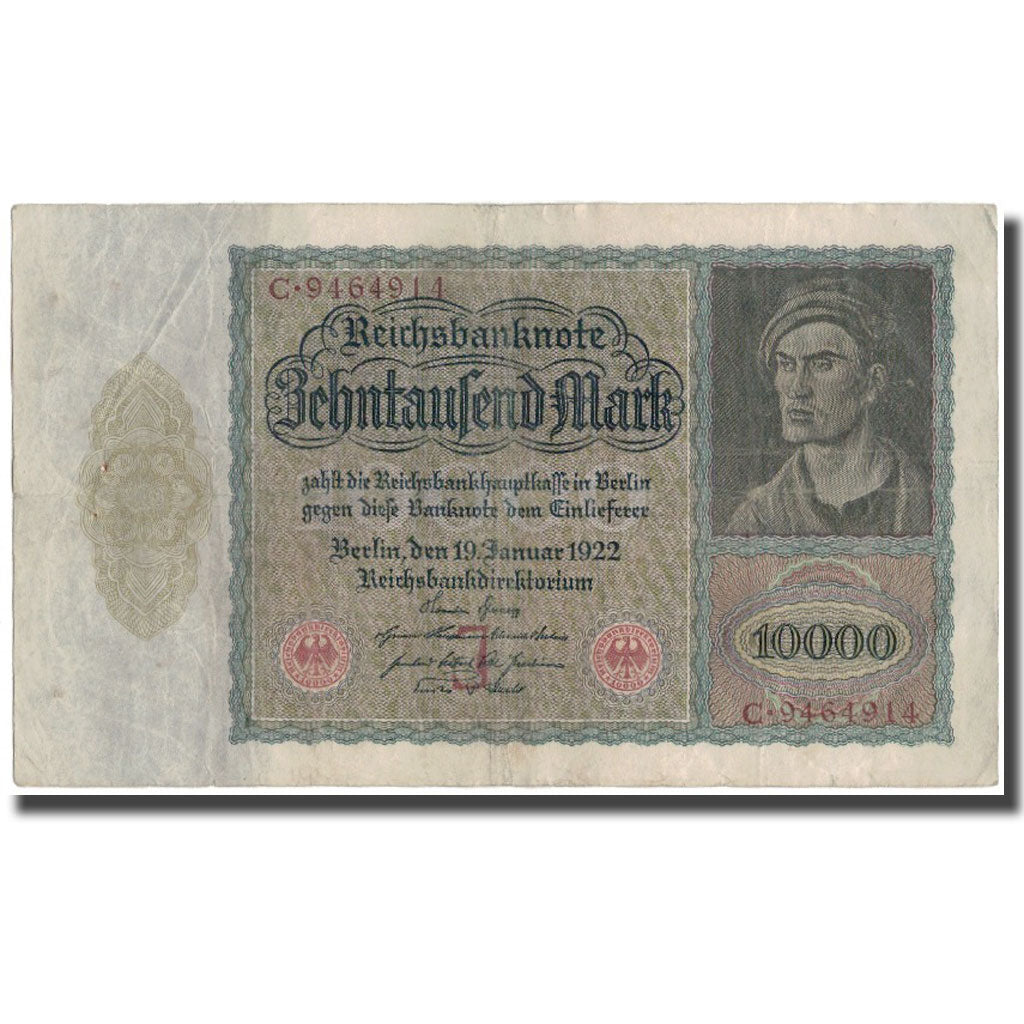 Banknot, Niemcy, 10,000 Mark, 1922, KM:70, VF(30-35)