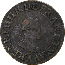 France, Henri IV, Double Tournois, 1607, Paris, Copper, VF(30-35)