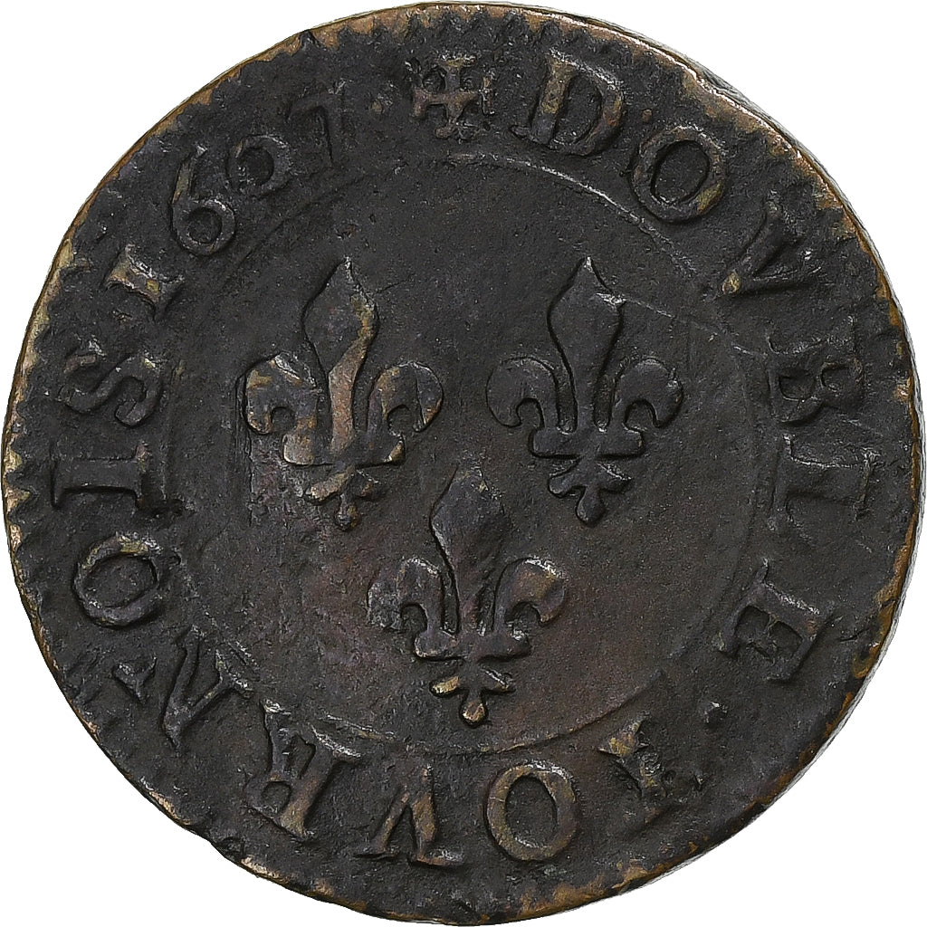 France, Henri IV, Double Tournois, 1607, Paris, Copper, VF(30-35)