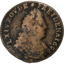 Francja, Louis XIV, Liard de France, 1698, Besançon, Miedź, VF(20-25)