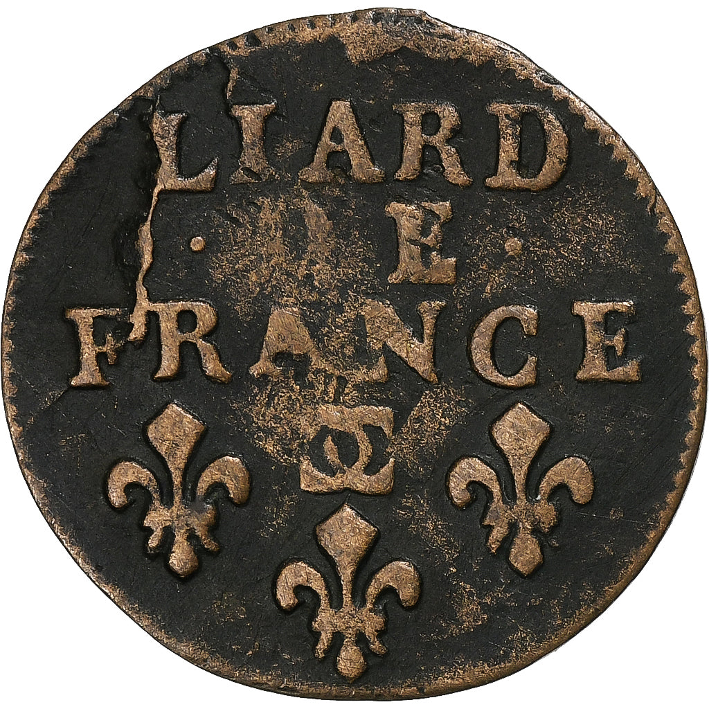 Francja, Louis XIV, Liard de France, 1698, Besançon, Miedź, VF(20-25)