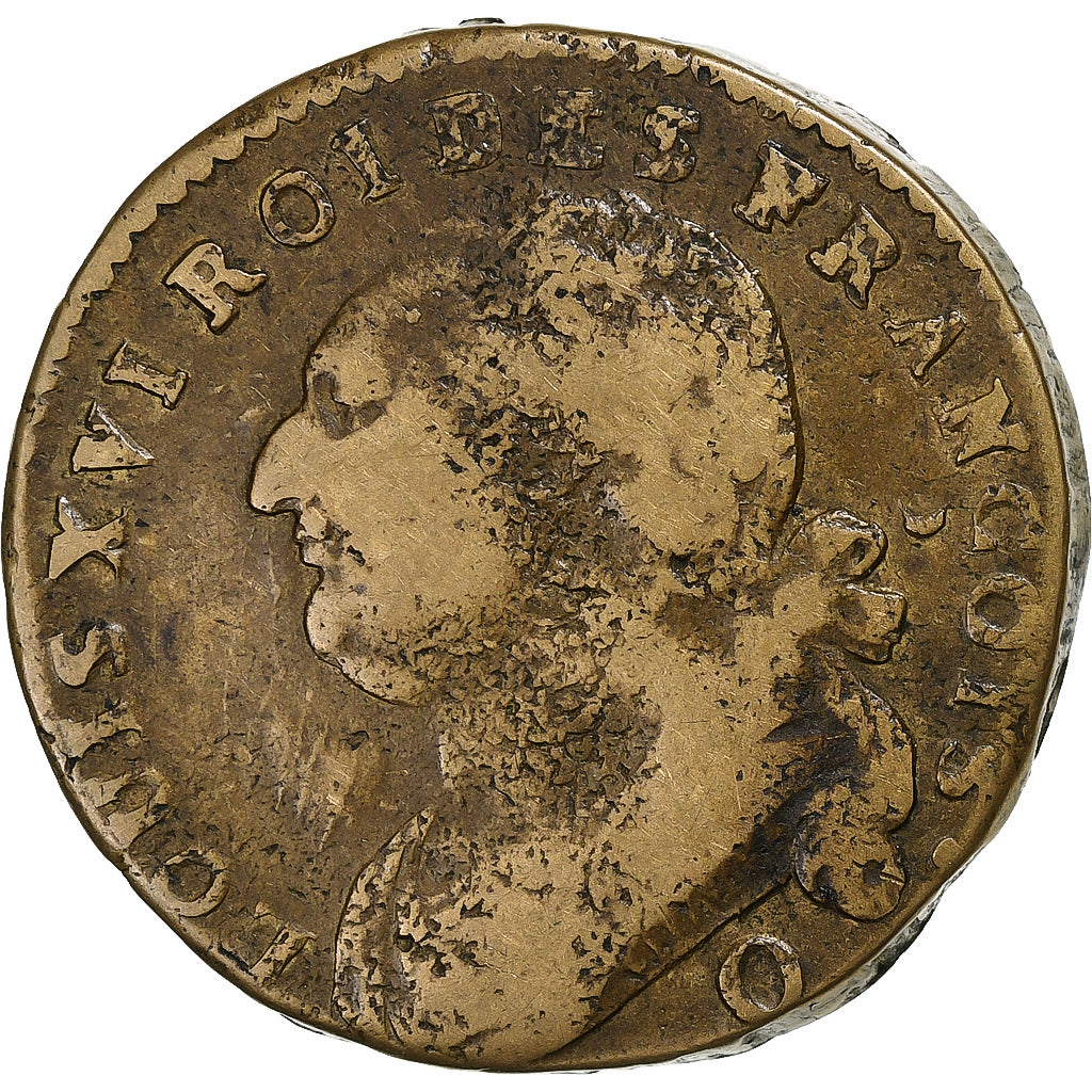 Francia, Louis XVI, 12 Deniers, 1792 / AN 4, Perpignan, Rame, MB, Gadoury:15