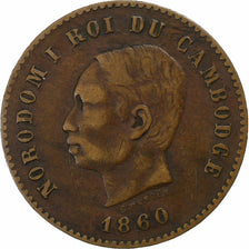 Cambodia, Norodom I, 5 Centimes, 1860, Bronze, VF(30-35)