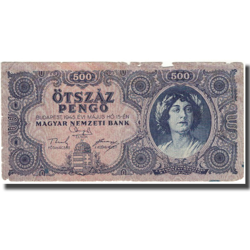 Nota, Hungria, 500 Pengö, 1945, KM:117a, F(12-15)
