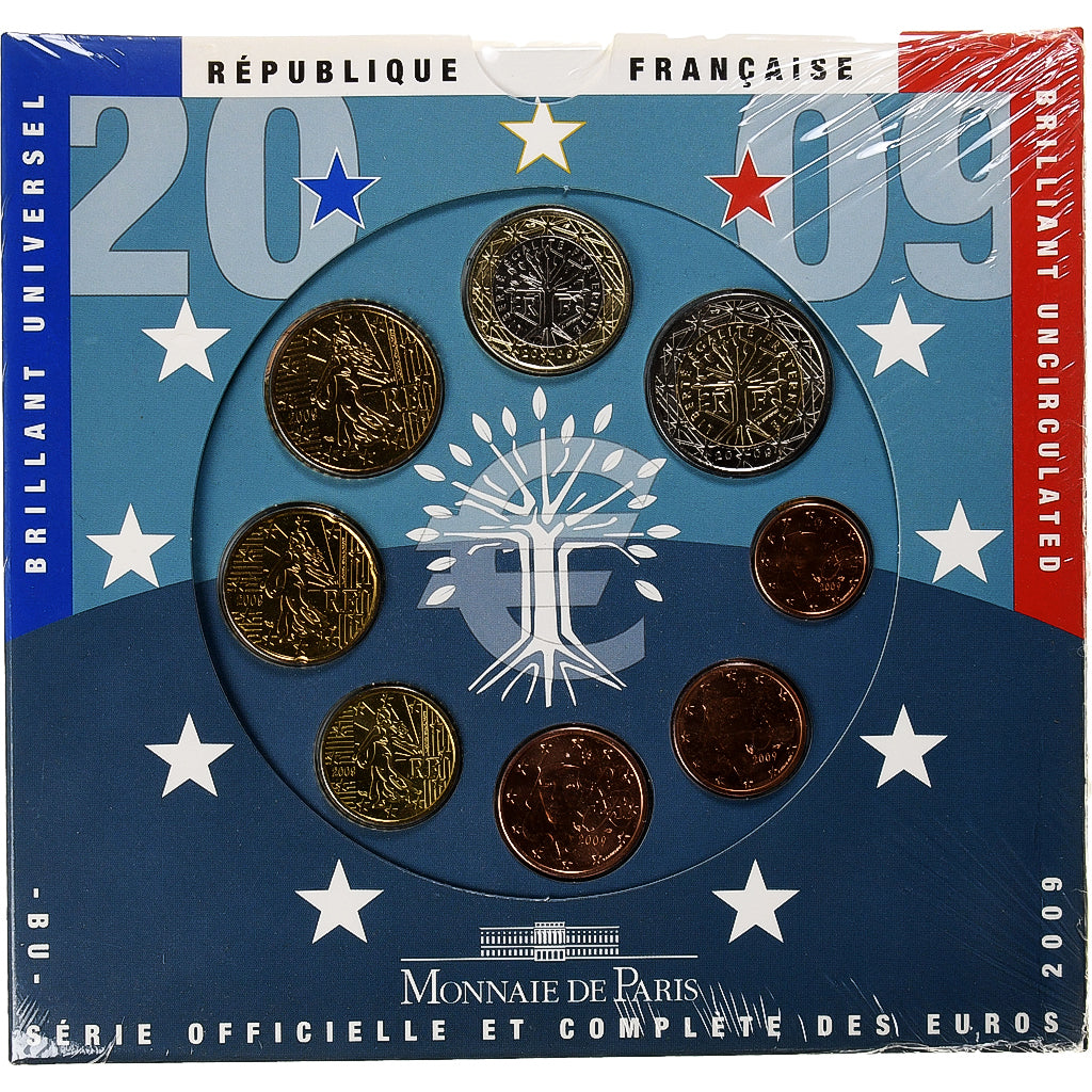 France, Coffret 1c. à 2€, 2009, Monnaie de Paris, BU, MS(65-70)