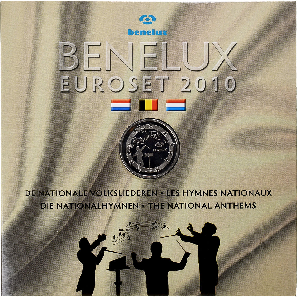 Benelux, Coffret 1c. à 2€ (x3) + CD, Les Hymnes Nationaux, 2010, BU, FDC