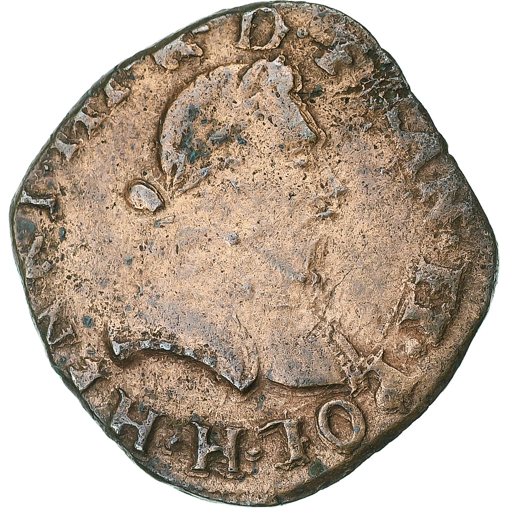 Francja, Henri III, Double Tournois, 1586, La Rochelle, Miedź, VF(30-35)