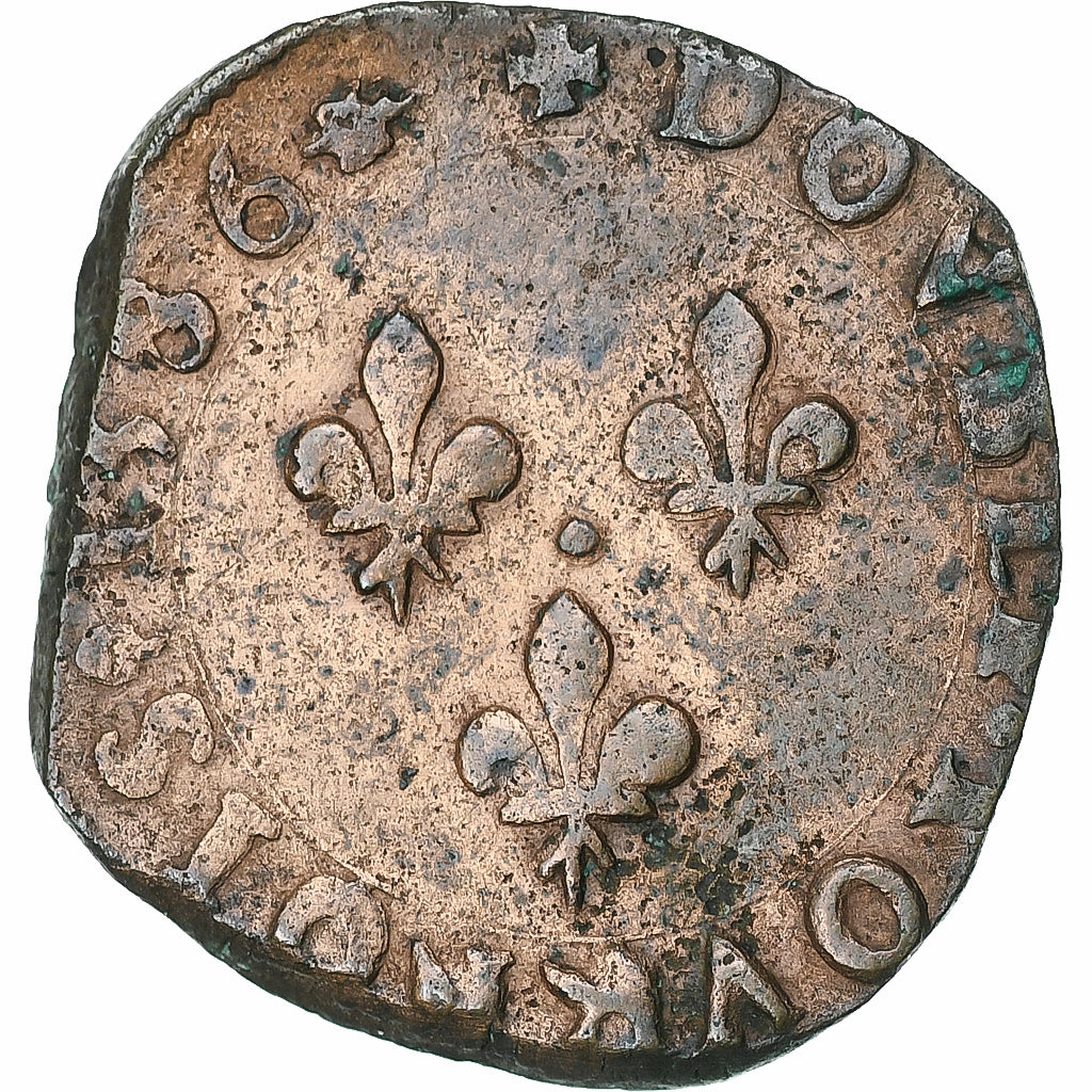 Francja, Henri III, Double Tournois, 1586, La Rochelle, Miedź, VF(30-35)