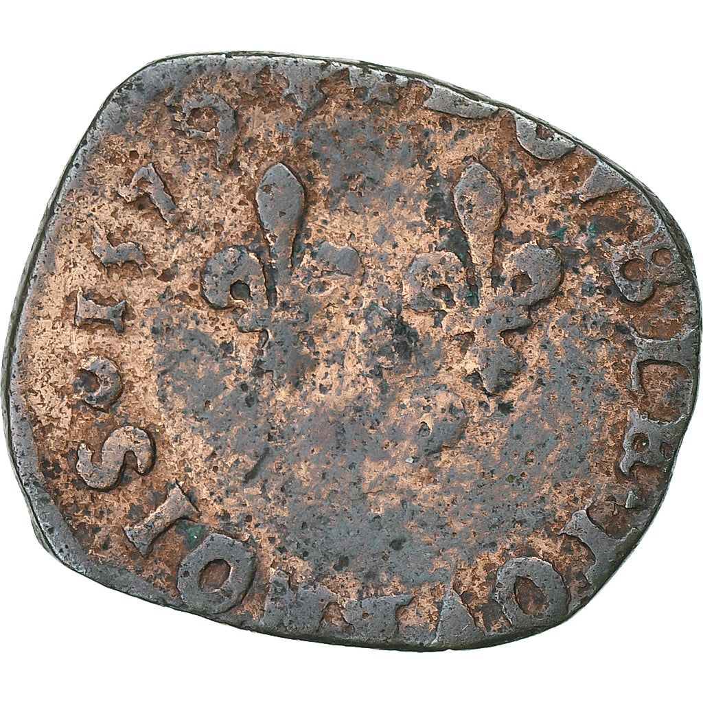 Francja, Henri III, Double Tournois, 1579, La Rochelle, Miedź, VF(20-25)