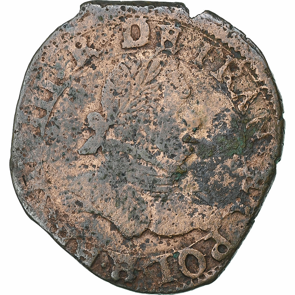 Francja, Henri III, Double Tournois, 1579, La Rochelle, Miedź, VF(20-25)