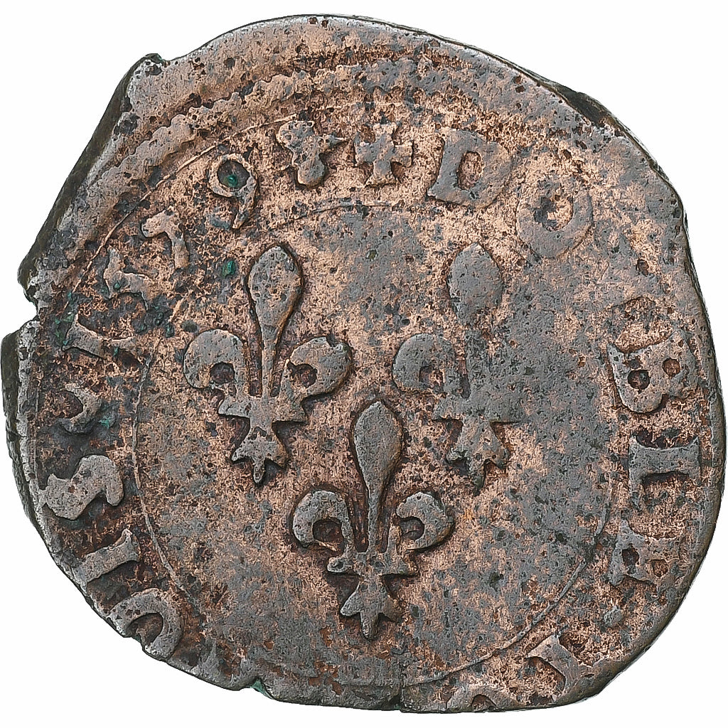 Francja, Henri III, Double Tournois, 1579, La Rochelle, Miedź, VF(20-25)