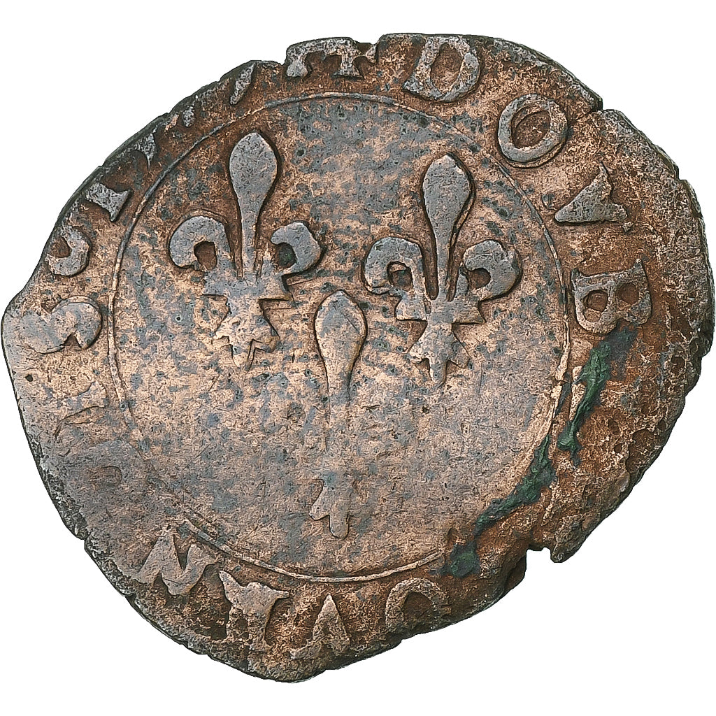 France, Henri III, Double Tournois, 1579, La Rochelle, Cuivre, B+, Gadoury:455