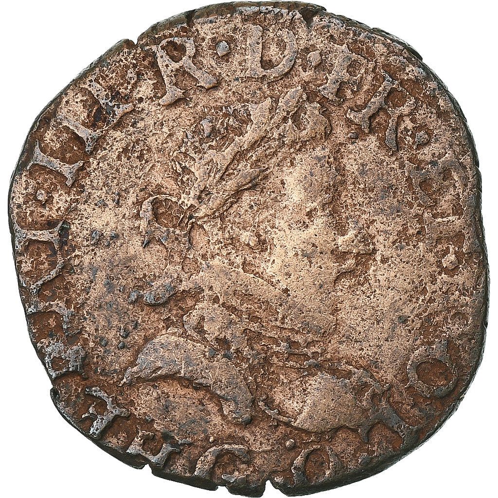 Francja, Henri III, Double Tournois, 1581, Poitiers, Miedź, VF(30-35)