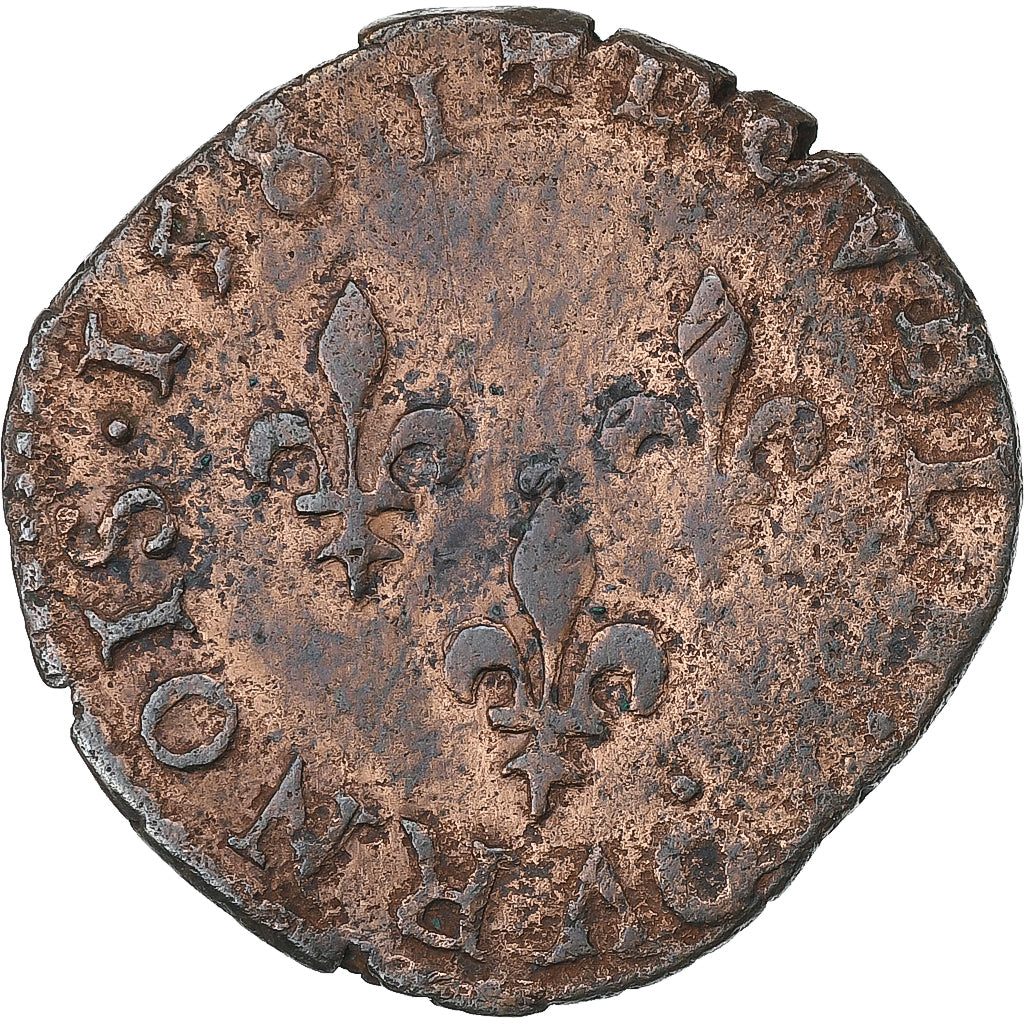 Francja, Henri III, Double Tournois, 1581, Poitiers, Miedź, VF(30-35)