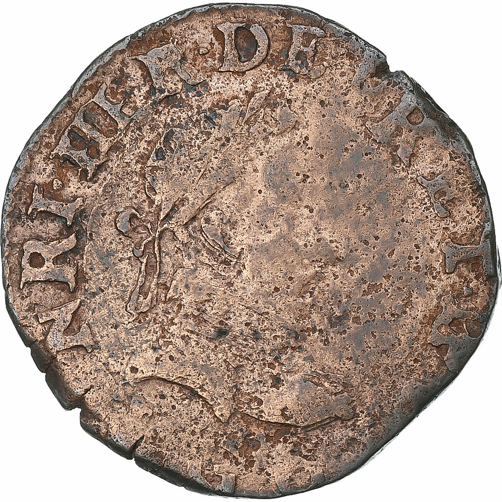 Francja, Henri III, Double Tournois, 1581, Poitiers, Miedź, VF(30-35)