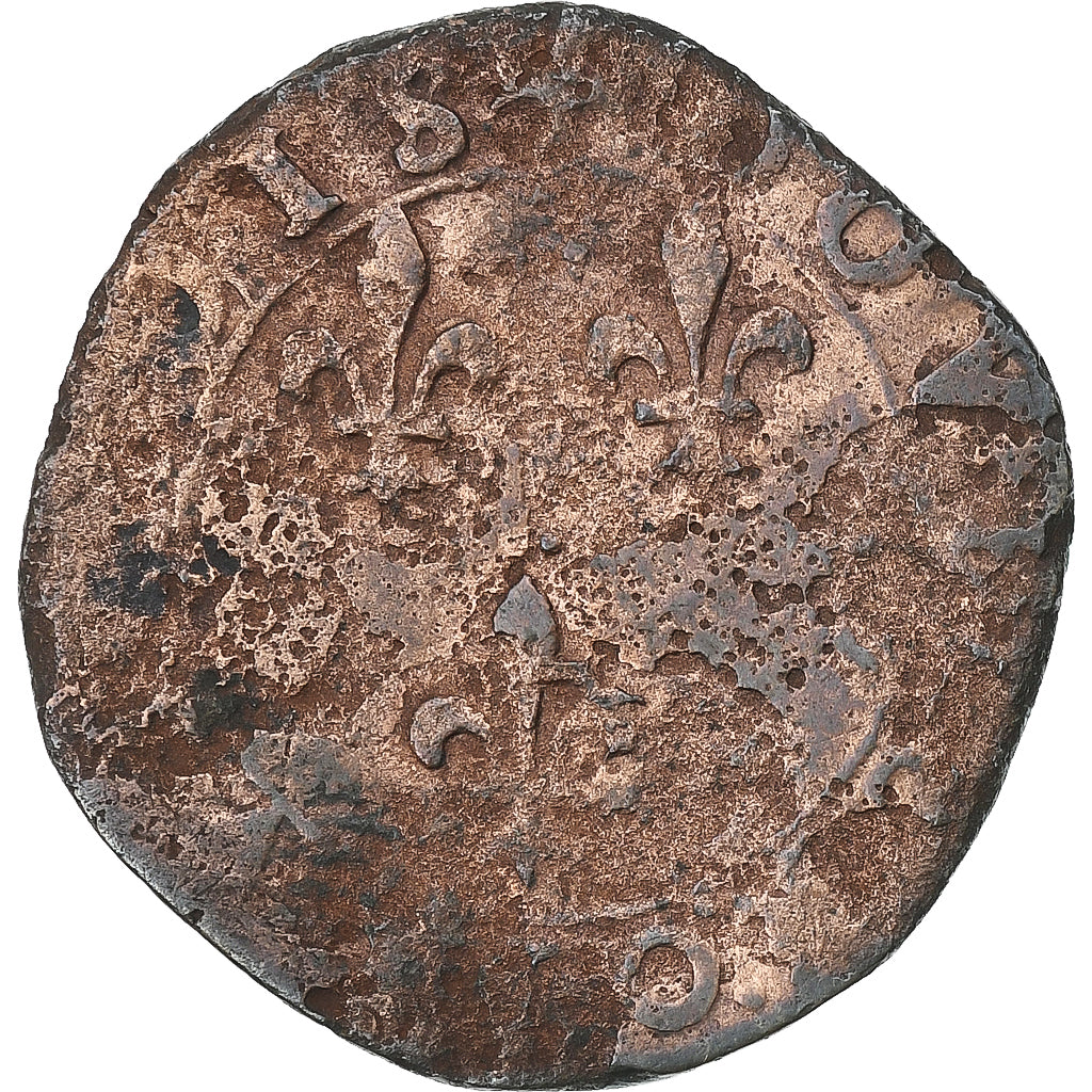 France, Henri III, Double Tournois, Bourges, Cuivre, B+, Gadoury:455