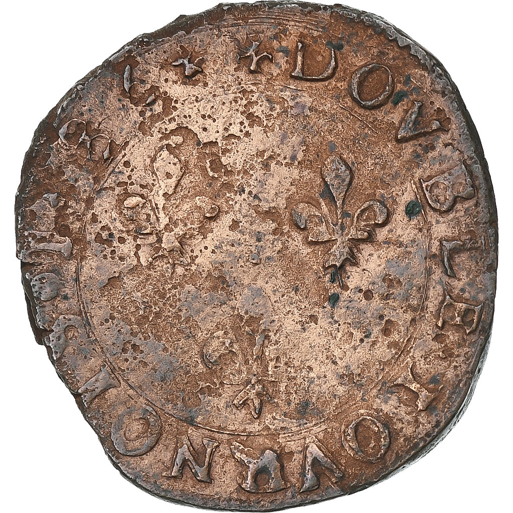 Frankreich, Henri III, Double Tournois, 1586, La Rochelle, Kupfer, S+