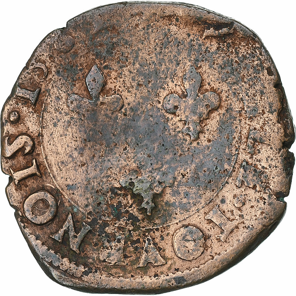 France, Henri III, Double Tournois, 1581, Angers, Cuivre, TB, Gadoury:455