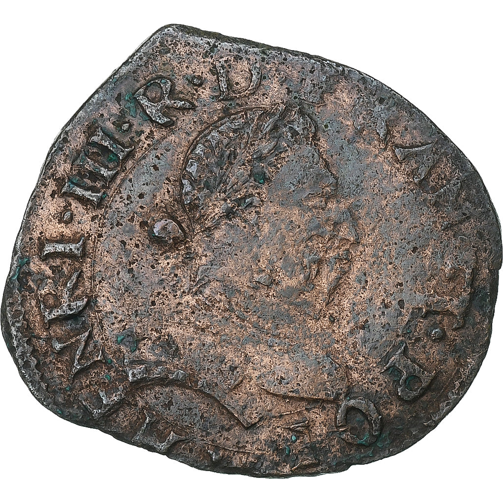 Francja, Henri III, Double Tournois, 1586, La Rochelle, Miedź, VF(30-35)