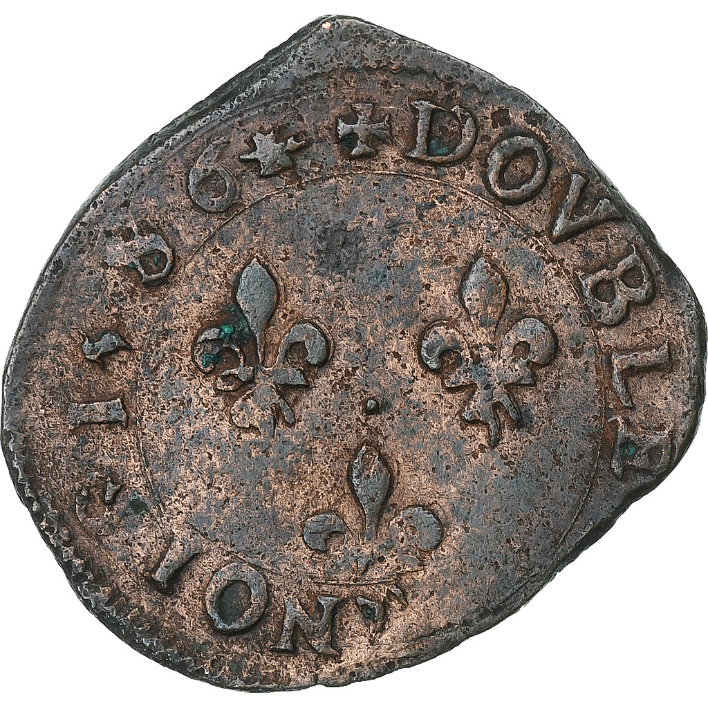 Francja, Henri III, Double Tournois, 1586, La Rochelle, Miedź, VF(30-35)