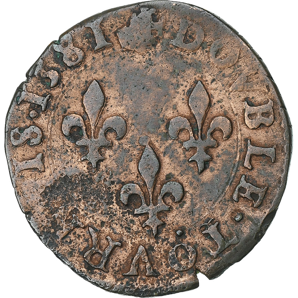 Francja, Henri III, Double Tournois, 1581, Poitiers, Miedź, VF(30-35)