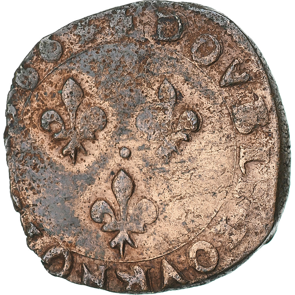 France, Henri III, Double Tournois, 1586, La Rochelle, Cuivre, TB, Gadoury:455