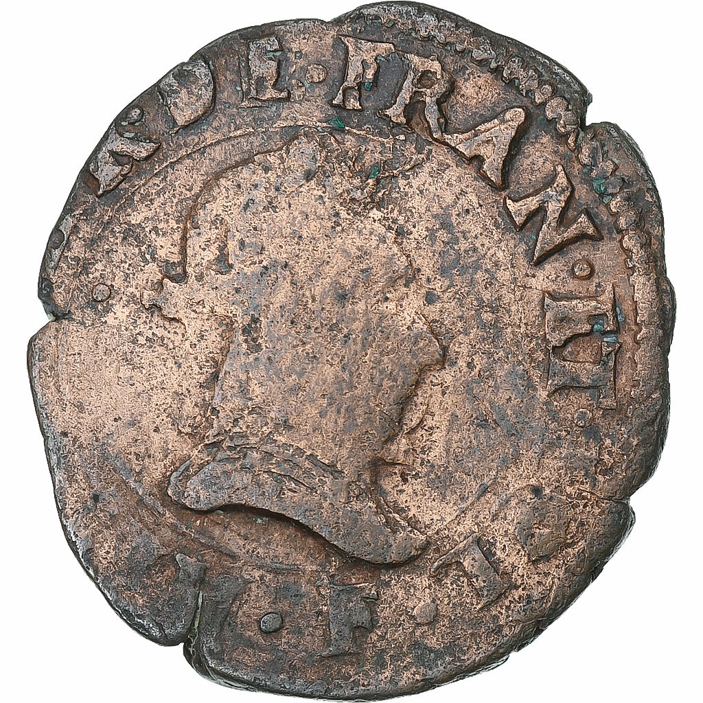 France, Henri III, Double Tournois, 1581, Angers, Cuivre, TB, Gadoury:455