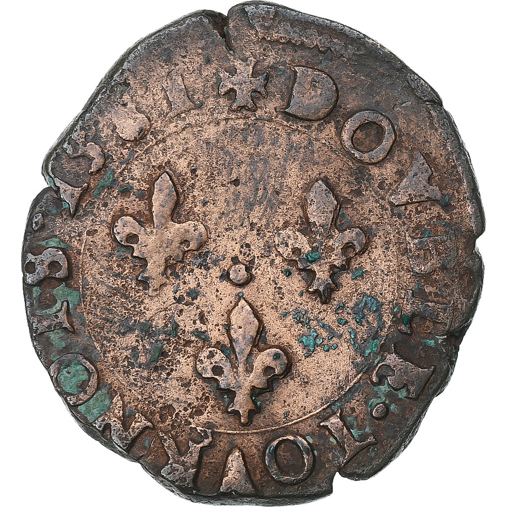 France, Henri III, Double Tournois, 1581, Angers, Cuivre, TB, Gadoury:455