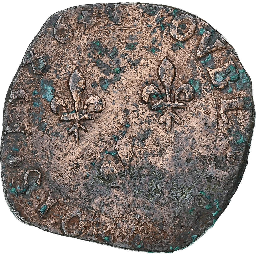 France, Henri III, Double Tournois, 1586, Cuivre, TB, Gadoury:455