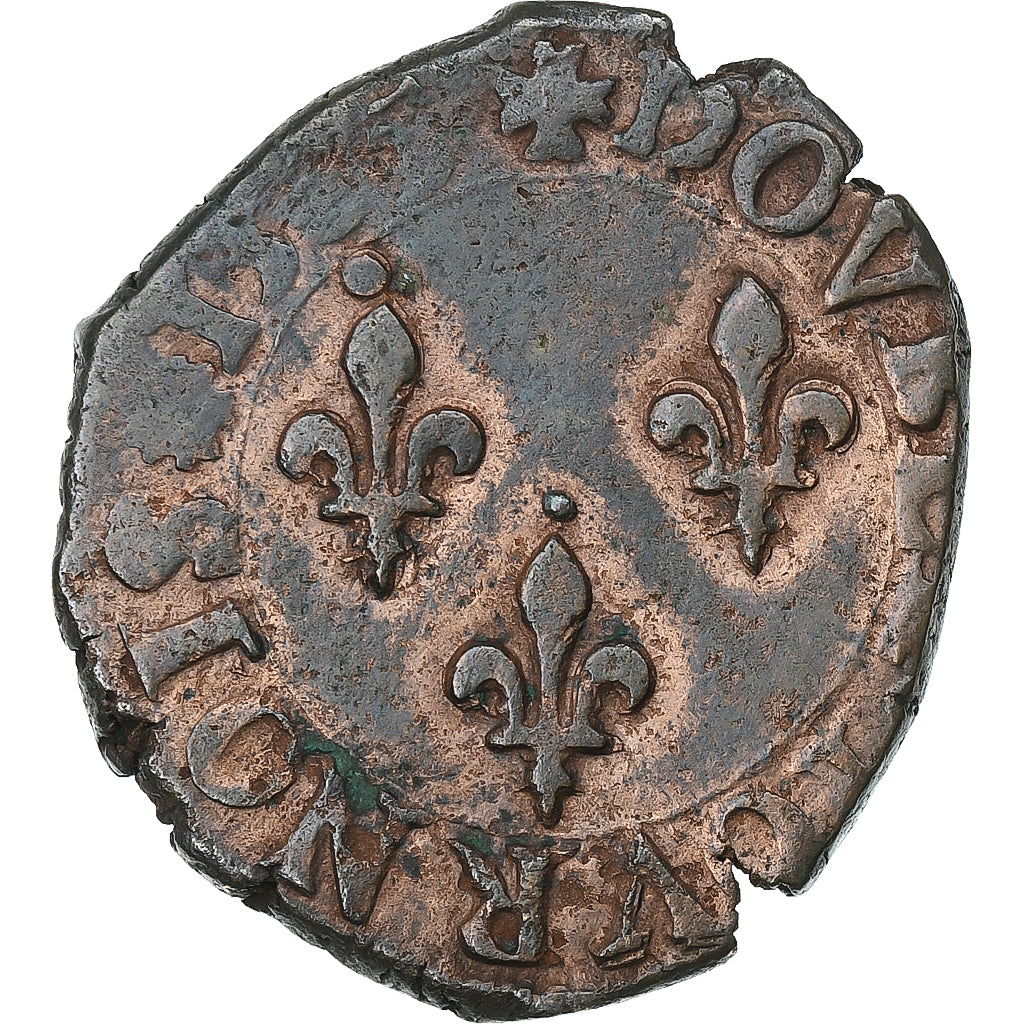 France, Henri III, Double Tournois, 1585, Nantes, Cuivre, TB+, Gadoury:455