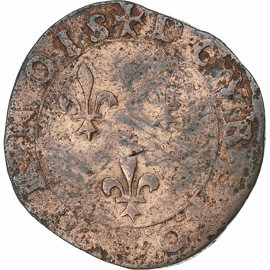 Francja, Henri III, Double Tournois, Bourges, Miedź, VF(20-25), Gadoury:455