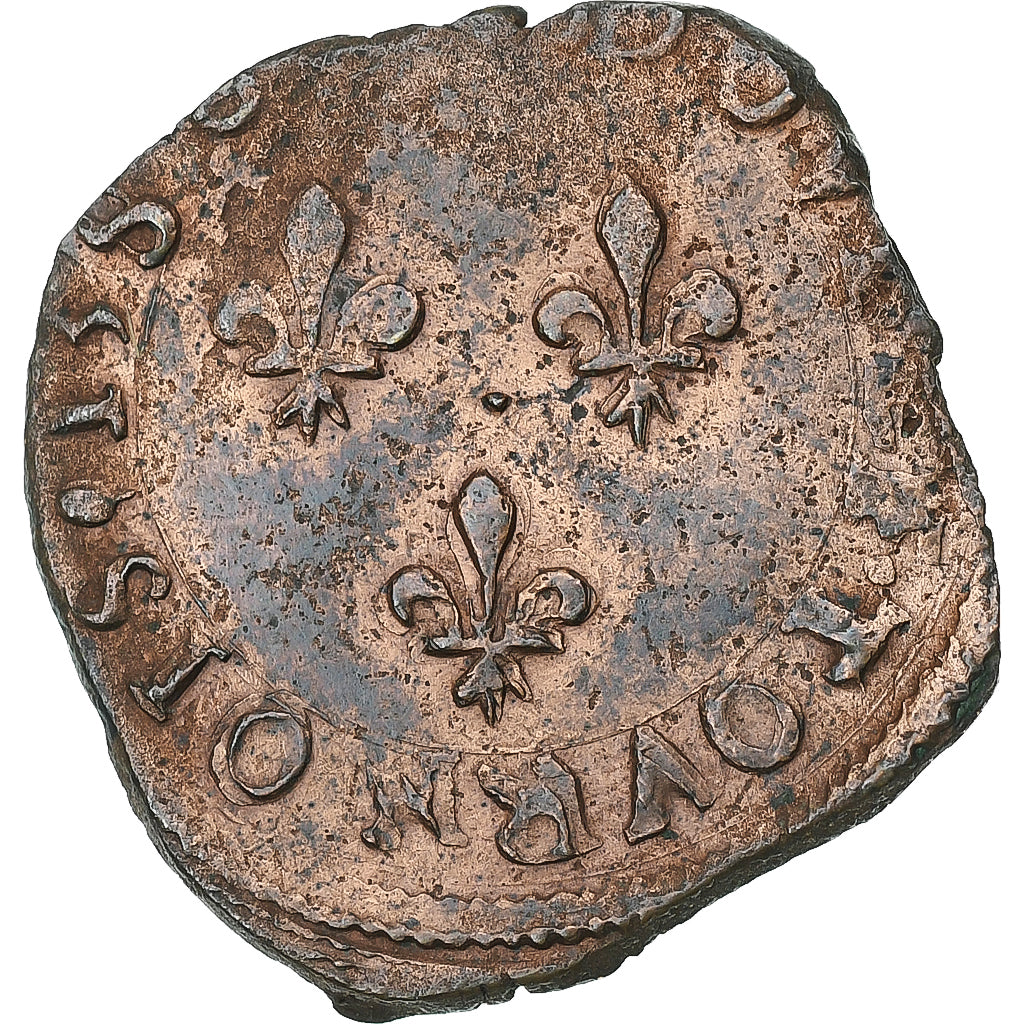 Francja, Henri III, Double Tournois, 158[6?], Miedź, EF(40-45), Gadoury:455