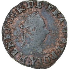 França, Henri III, Double Tournois, Bourges, Cobre, VF(20-25), Gadoury:455