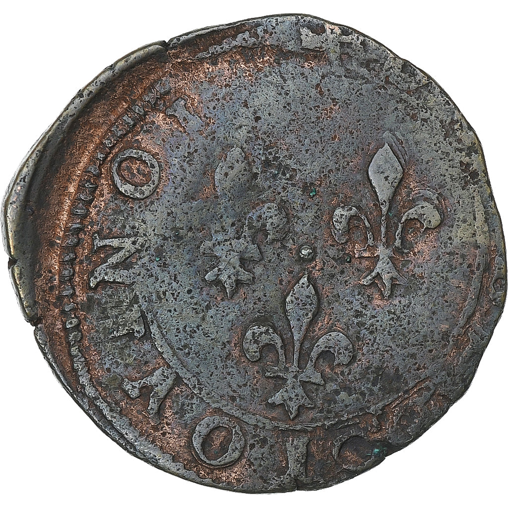 França, Henri III, Double Tournois, Bourges, Cobre, VF(20-25), Gadoury:455
