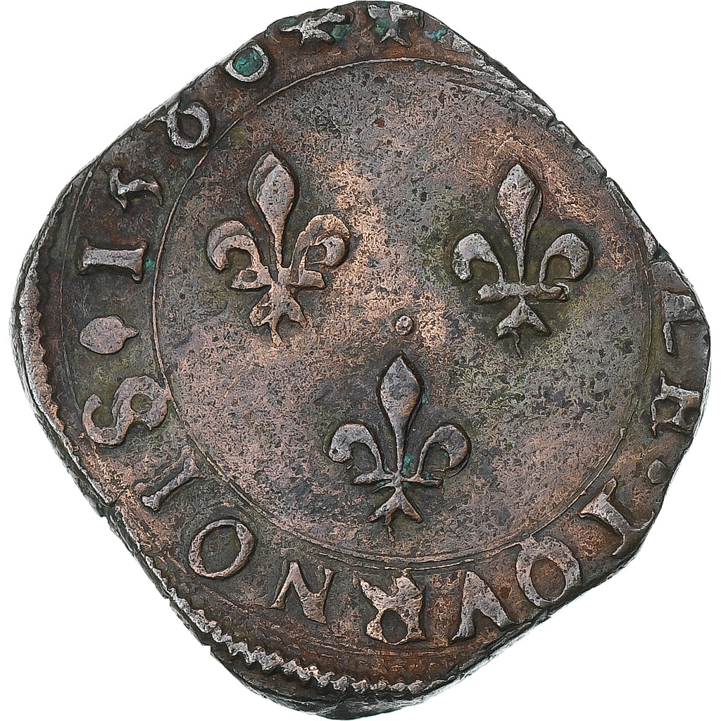 France, Henri III, Double Tournois, 1586, La Rochelle, Cuivre, TB+, Gadoury:455