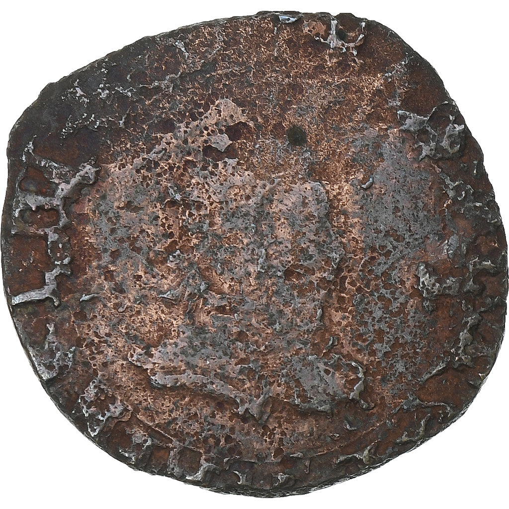 Francia, Henri III, Double Tournois, 1586, La Rochelle, Cobre, BC, Gadoury:455